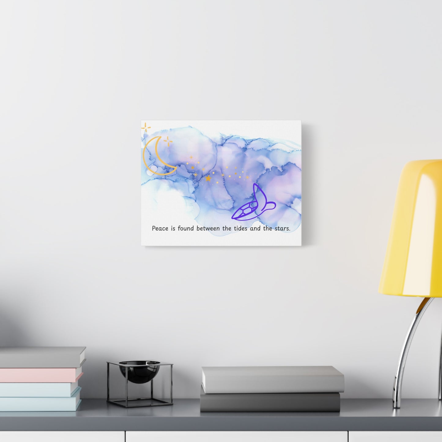 Inspirational Canvas Art - 'Peace is Found Between the Tides and the Stars' Celestial Ocean Canvas Wall Art – Moon, Stars & Tides Quote | Stardust Cove