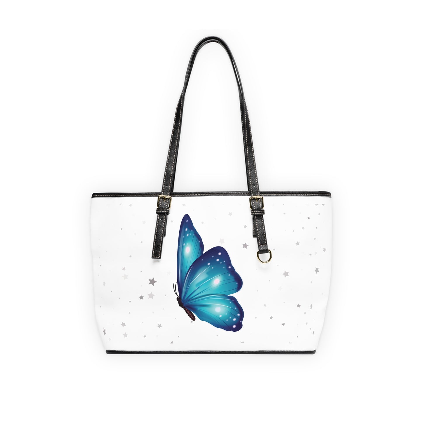 Elegant White Handbag with Blue Butterfly Design – Perfect for Fashionistas