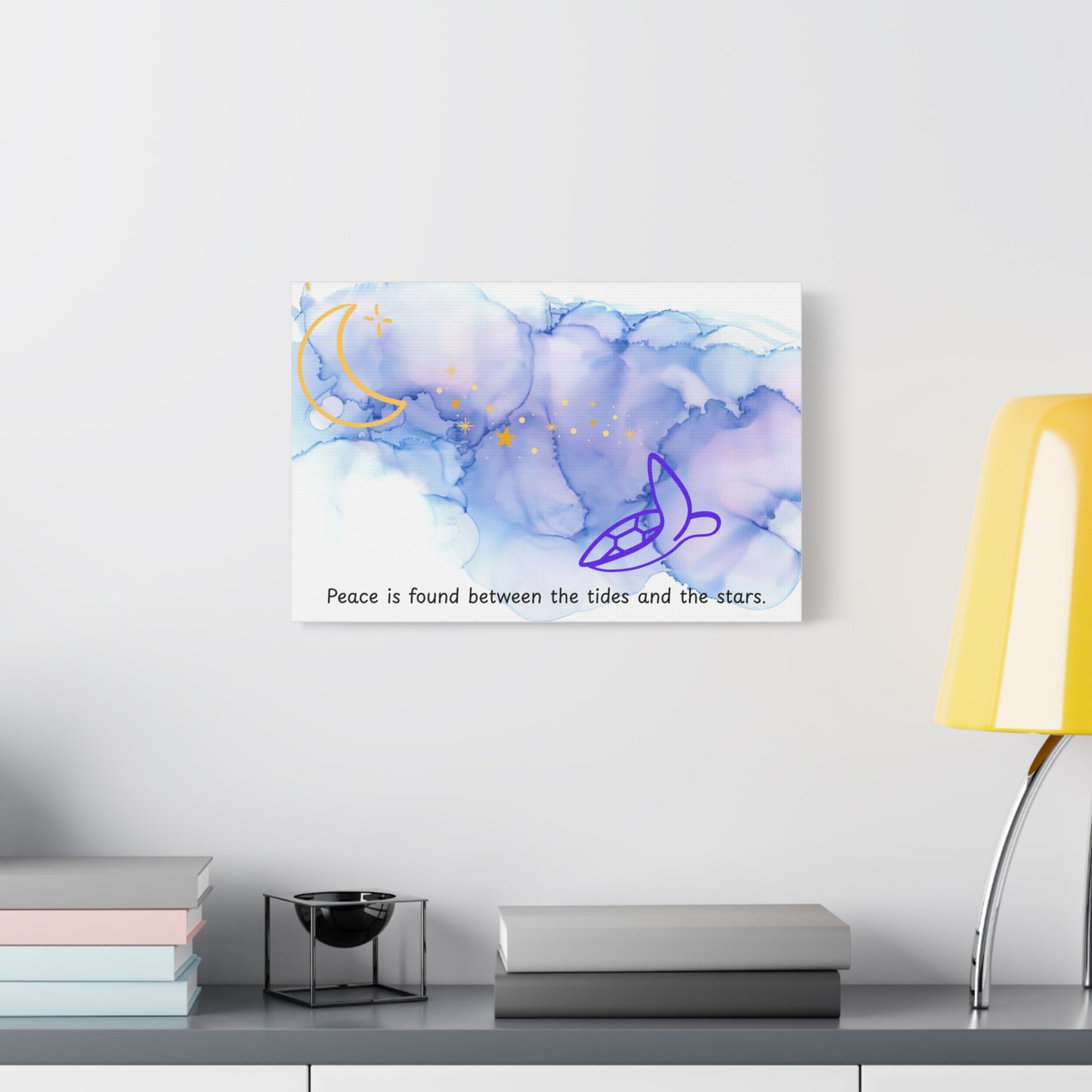 Inspirational Canvas Art - 'Peace is Found Between the Tides and the Stars' Celestial Ocean Canvas Wall Art – Moon, Stars & Tides Quote | Stardust Cove