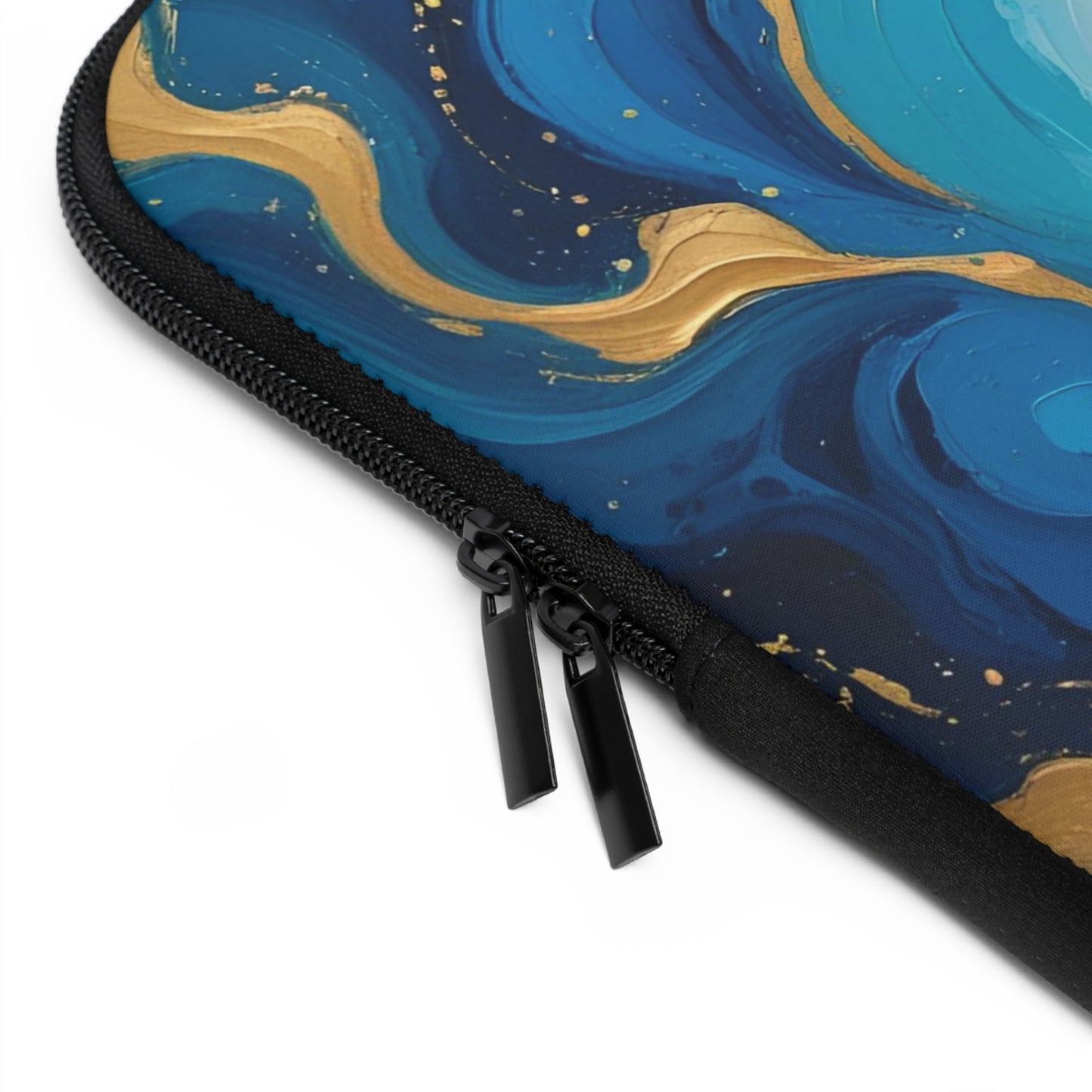 Tide Dreams Laptop Sleeve – Blue Gold Abstract Tech Cover