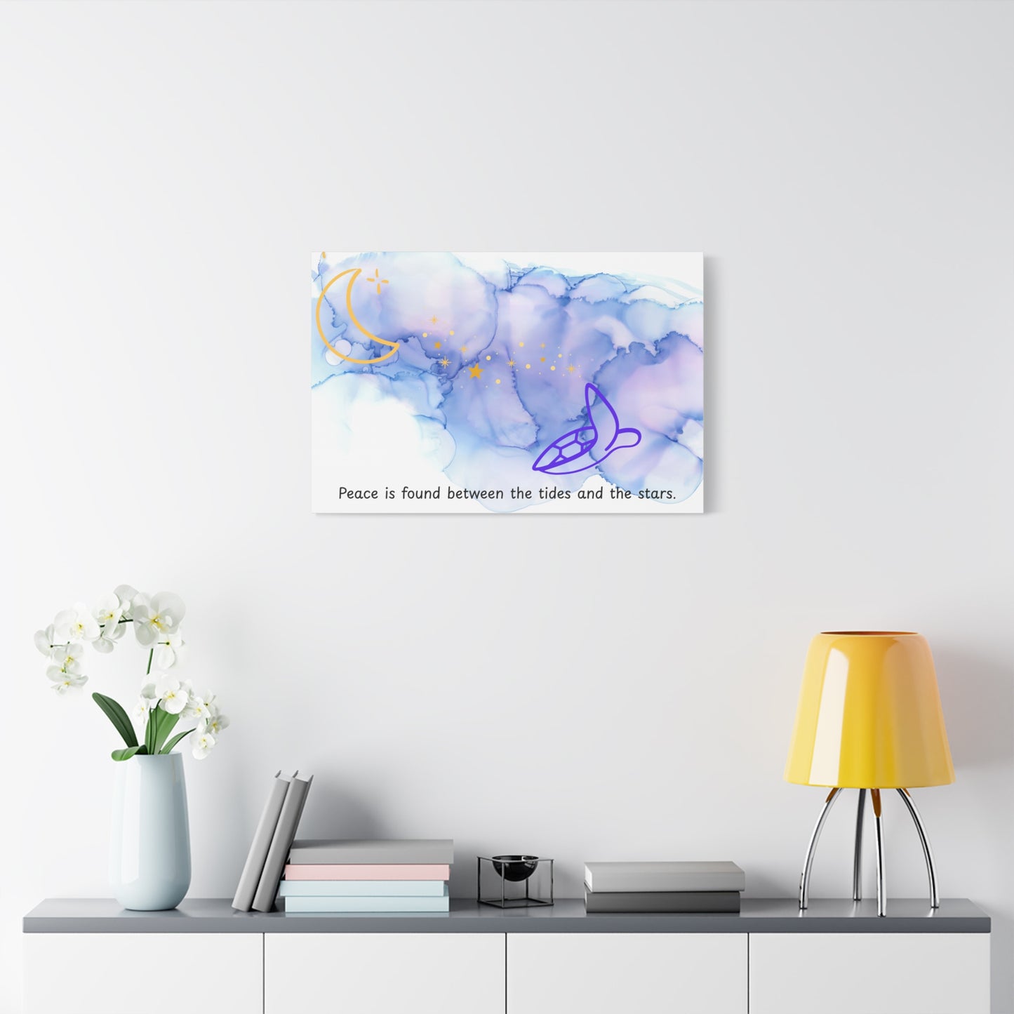 Inspirational Canvas Art - 'Peace is Found Between the Tides and the Stars' Celestial Ocean Canvas Wall Art – Moon, Stars & Tides Quote | Stardust Cove