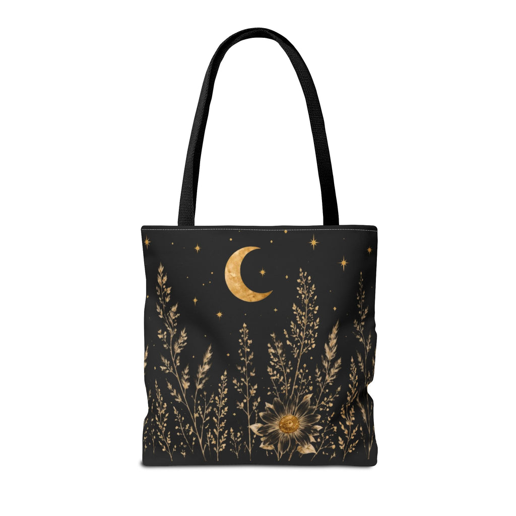 Celestial Wildflower Moon Tote Bag | Boho Botanical Canvas Shoulder Bag