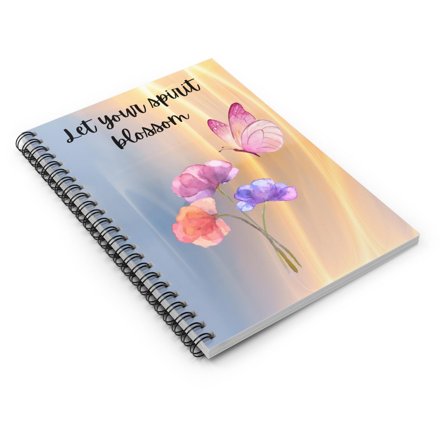 Let Your Spirit Blossom Spiral Notebook - Inspirational Journal, Gift for Her, Floral Design, Butterfly Theme, Creative Writing