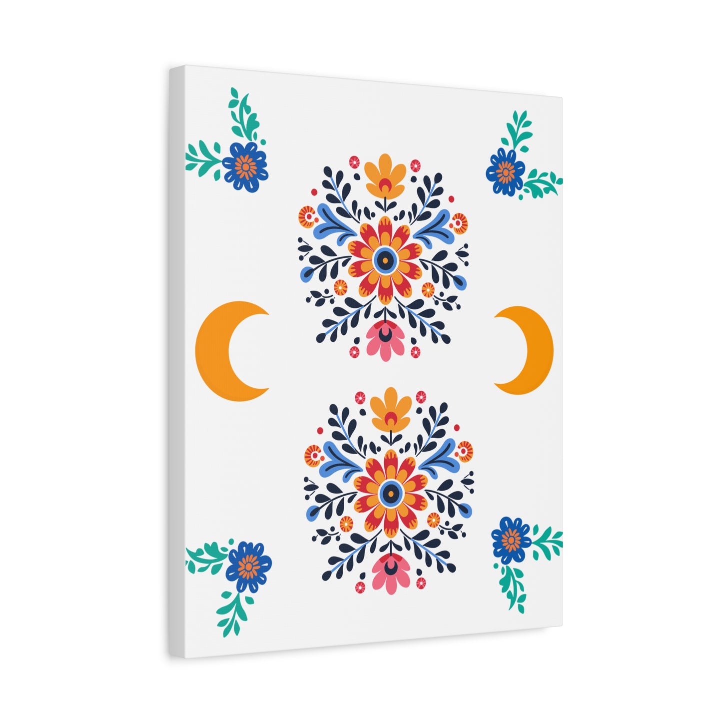 Celestial Bloom Canvas Wall Art – Moon & Floral Folk Art Print | Mystical Home Decor | Stardust Cove Exclusive