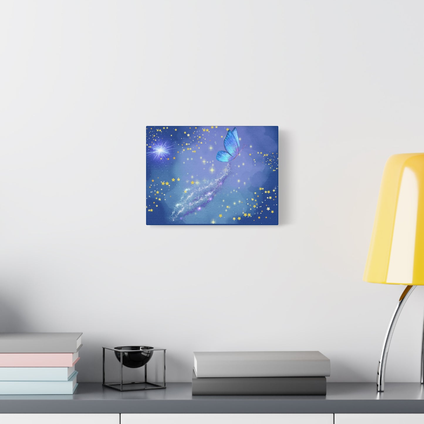 Celestial Butterfly Canvas Wall Art – Galaxy-Inspired Matte Print with Stars and Cosmic Trail