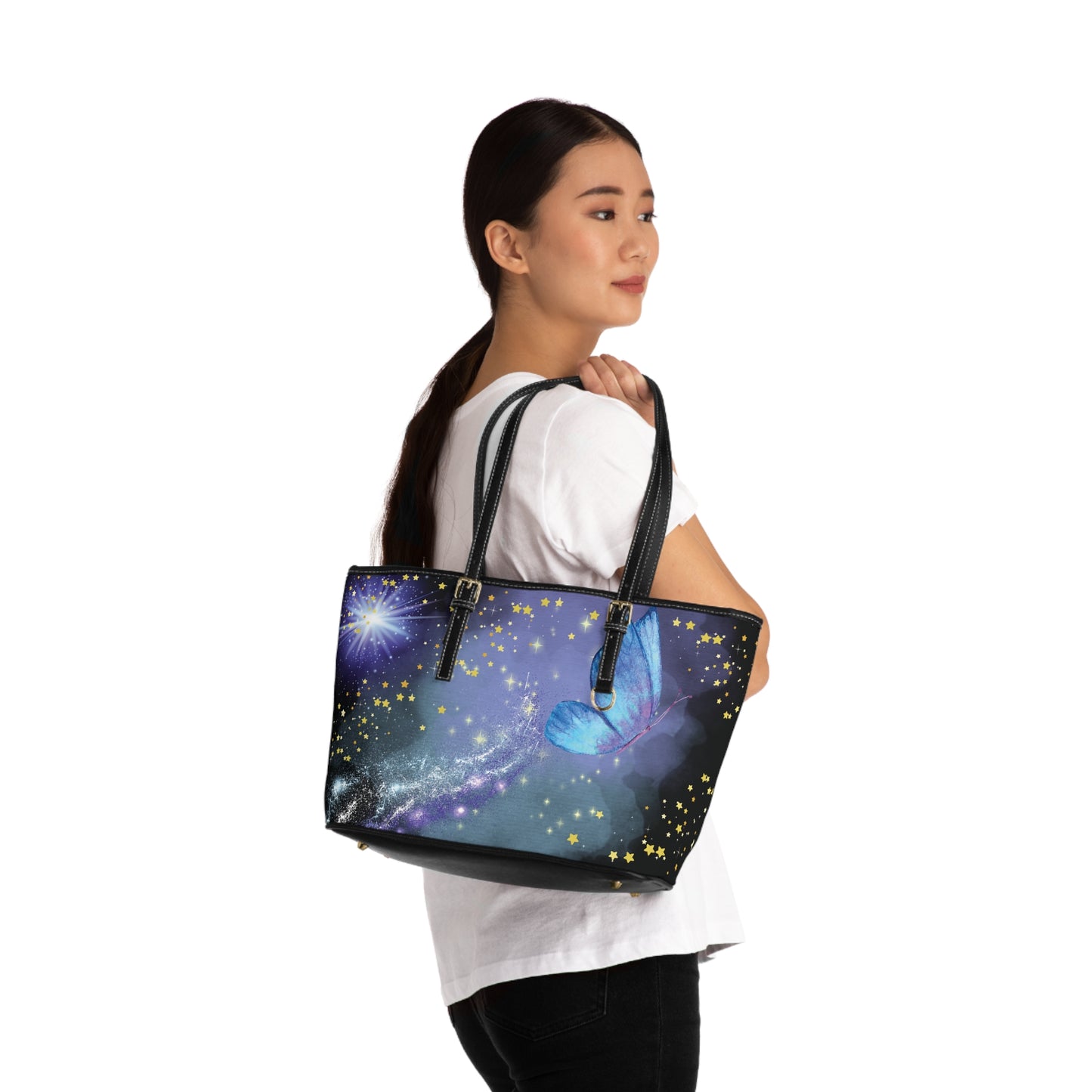 Celestial Butterfly PU Leather Shoulder Bag - Stylish Tote for Cosmic Lovers