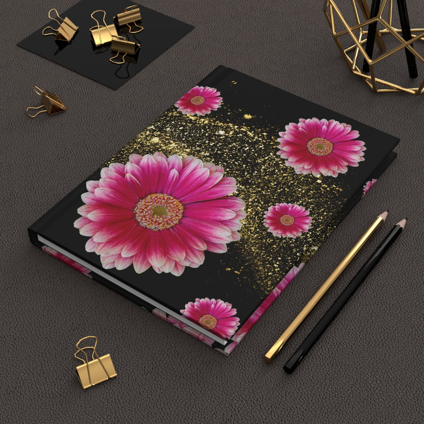 Floral Gold Sparkle Hardcover Journal, Flower Notebook, Inspirational Journal, Gift for Writers, Floral Diary, Pink Flower Journal