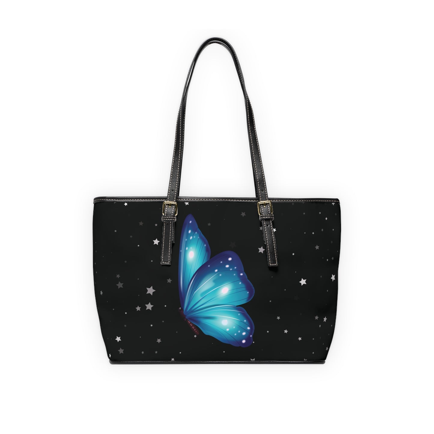 Celestial Blue Butterfly Leather Shoulder Bag – Starry Night Handbag – Dreamy Chic Tote