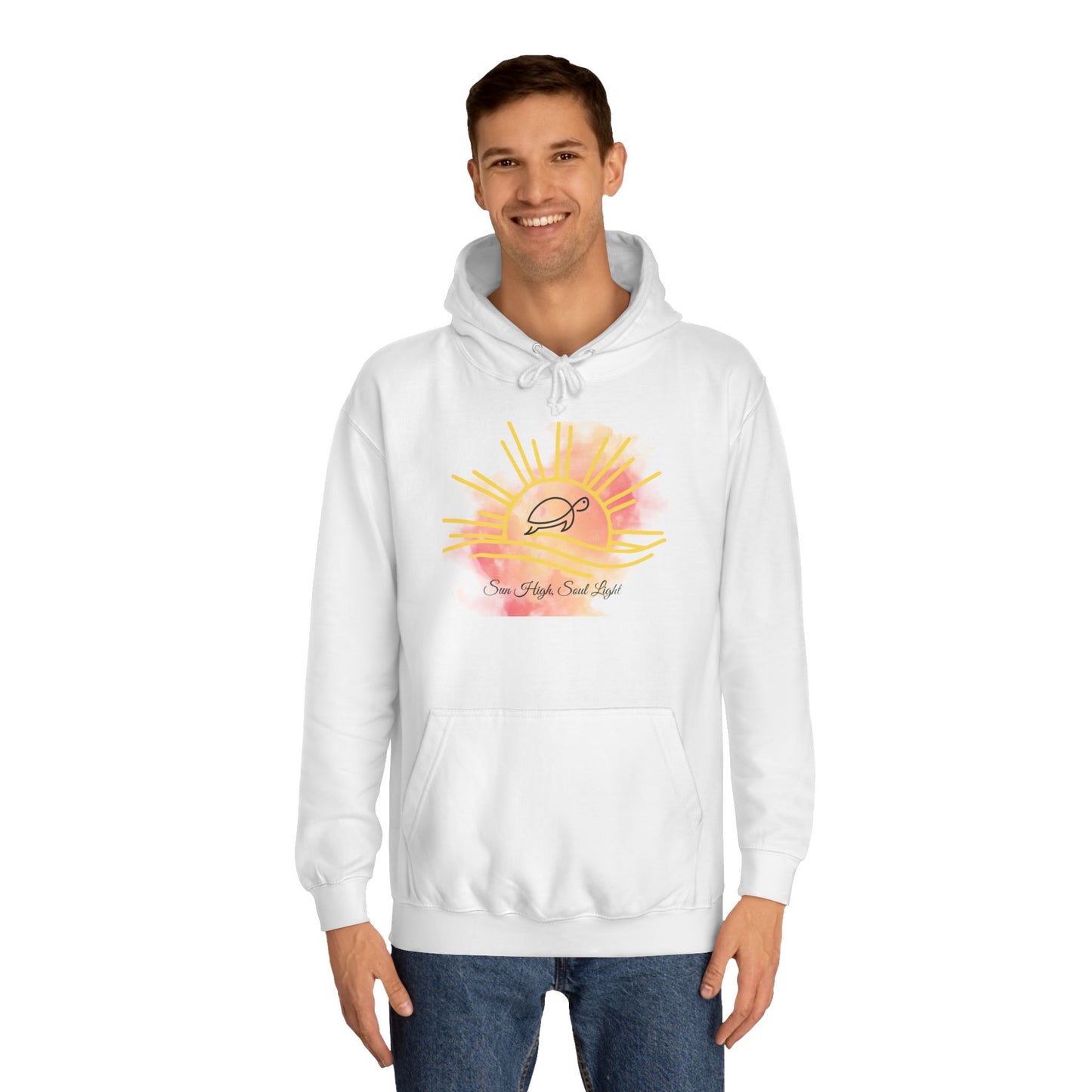 Sun High Soul Soft Hoodie – Watercolor Turtle & Sunrise Sweatshirt | Cozy Coastal Quote Hoodie