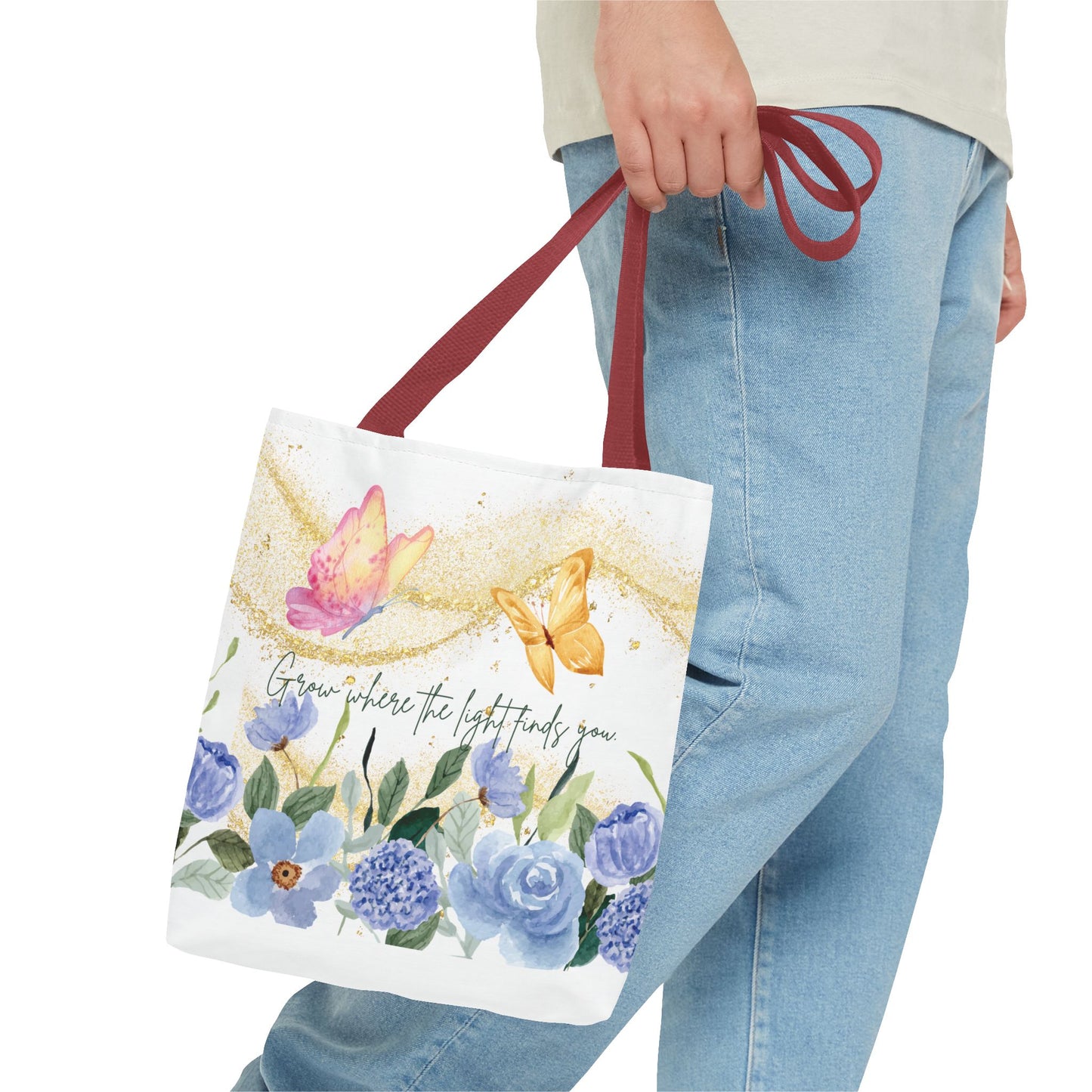 Inspirational Floral Tote Bag - "Grow Where the Light Finds You"