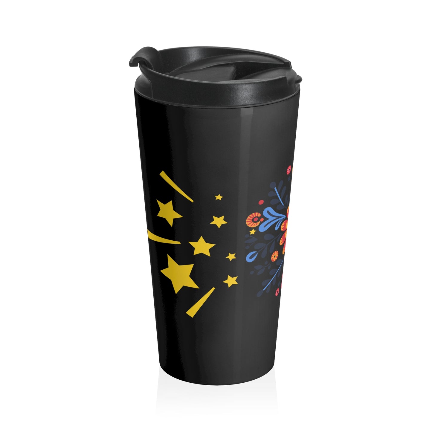 Celestial Bloom Travel Mug – Folk Floral Stainless Steel Tumbler
