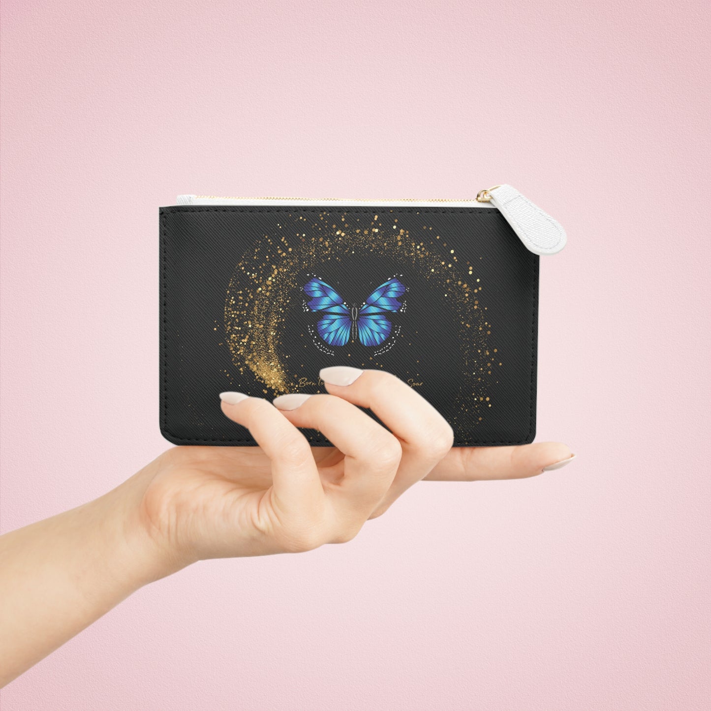 Celestial Butterfly Mini Clutch – Gold Stardust Zip Pouch | Mystical Purse Organizer