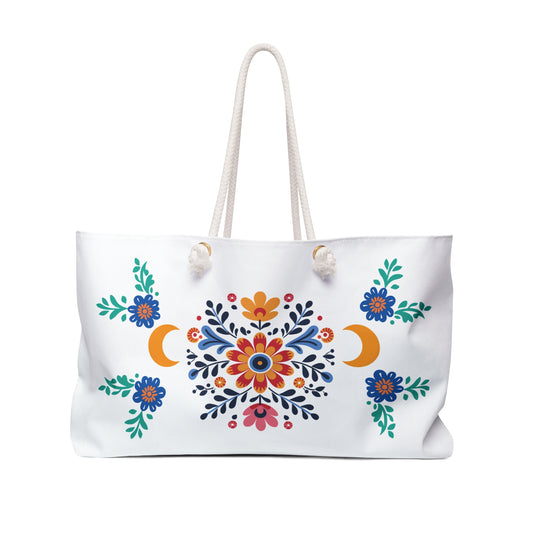 Celestial Bloom Weekender Bag – Boho Moon Travel Tote