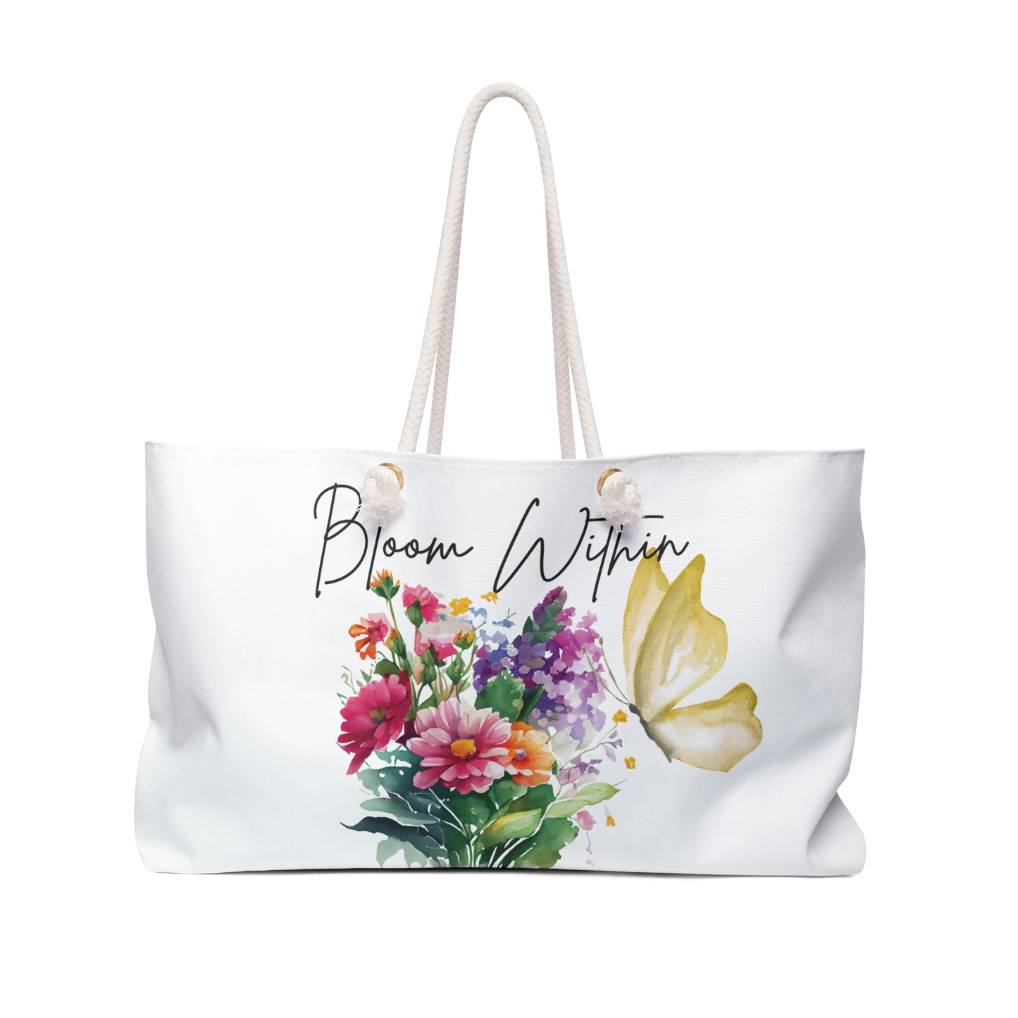 Bloom Within Weekender Bag – Floral Butterfly Tote – Inspirational Travel Bag for Women