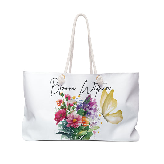 Bloom Within Weekender Bag – Floral Butterfly Tote – Inspirational Travel Bag for Women