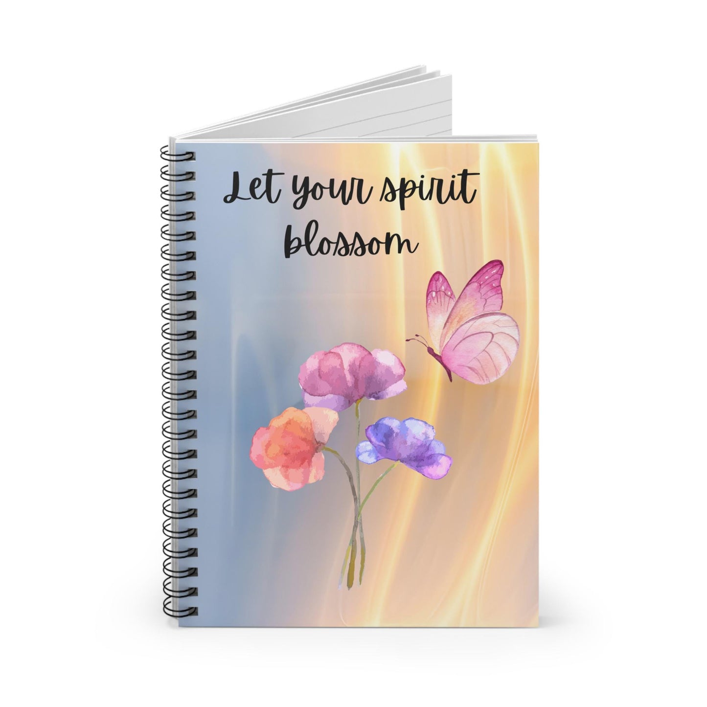 Let Your Spirit Blossom Spiral Notebook - Inspirational Journal, Gift for Her, Floral Design, Butterfly Theme, Creative Writing