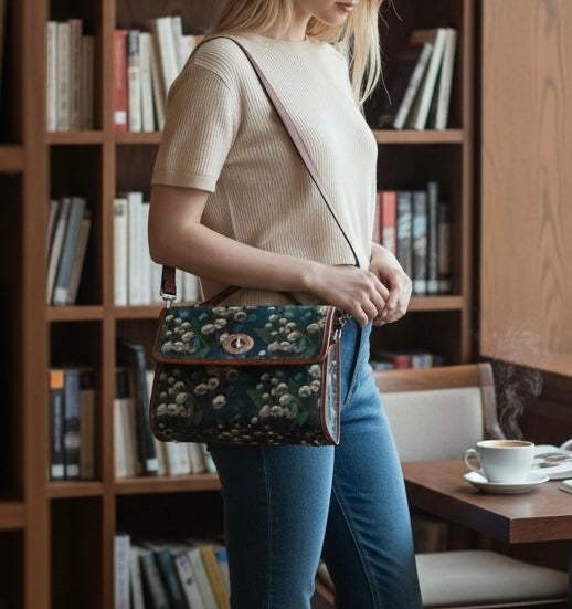 Lily of the Valley Floral Satchel | Waterproof Canvas Crossbody Purse, Cottagecore Style