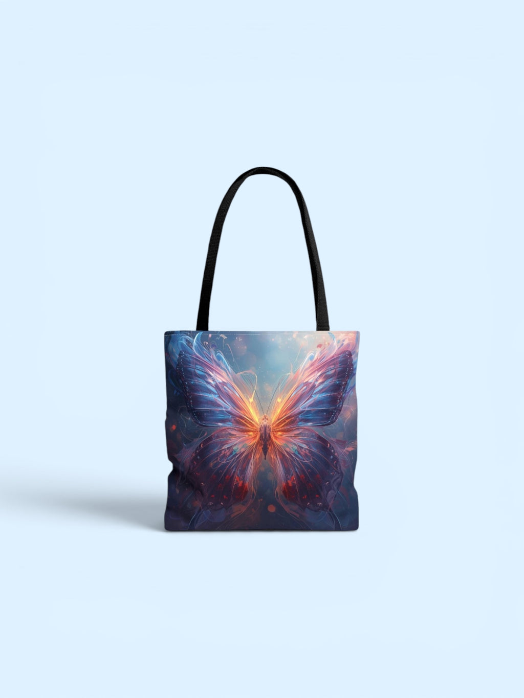 Luminous Butterfly Tote Bag | Amber Violet Floral Canvas Shoulder Bag