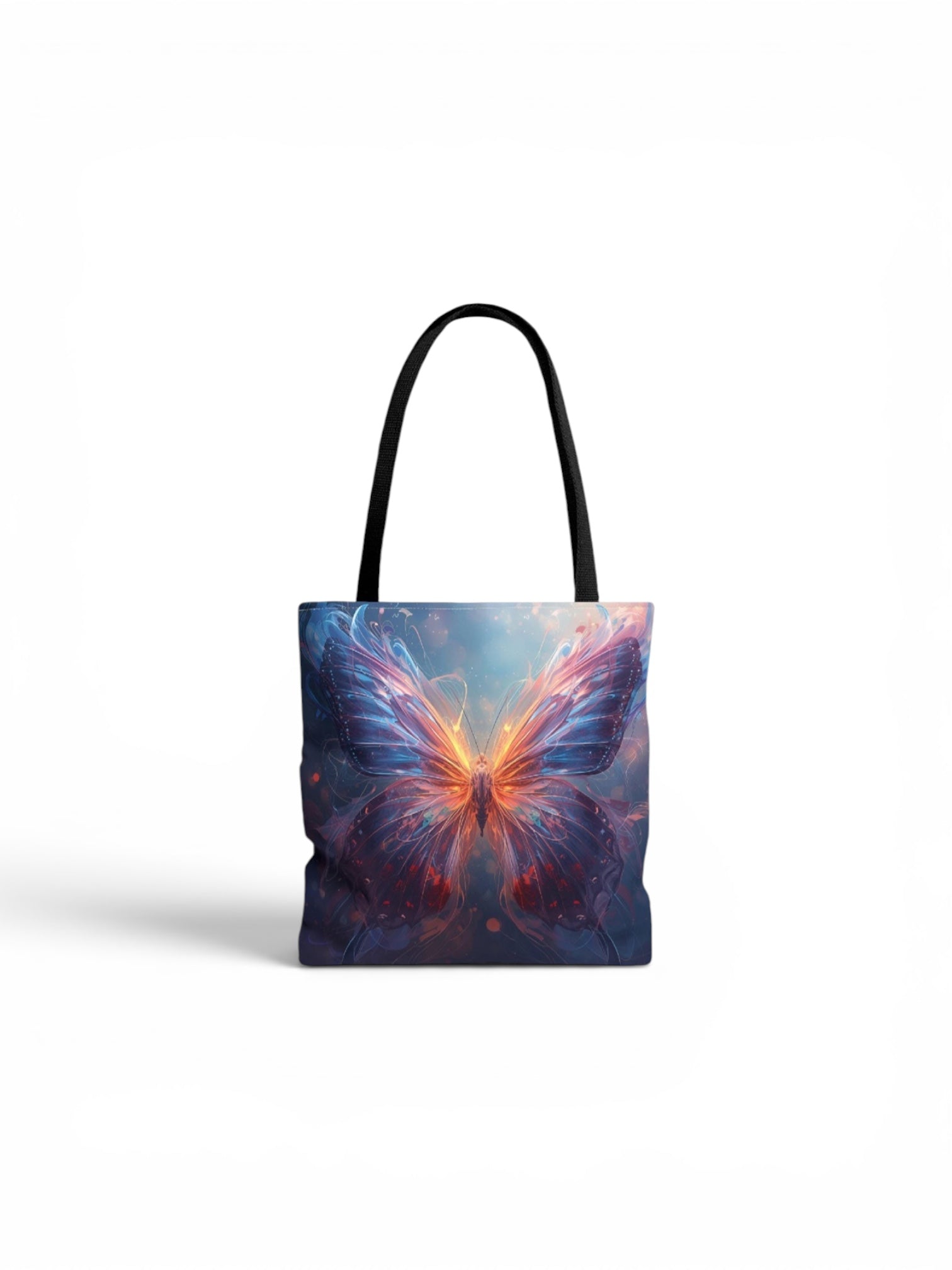 Luminous Butterfly Tote Bag | Amber Violet Floral Canvas Shoulder Bag