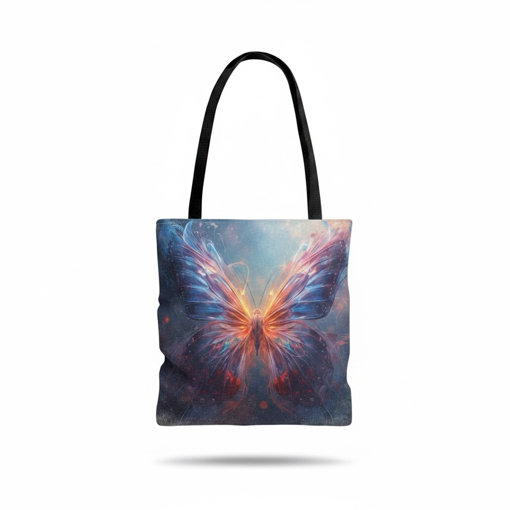 Luminous Butterfly Tote Bag | Amber Violet Floral Canvas Shoulder Bag