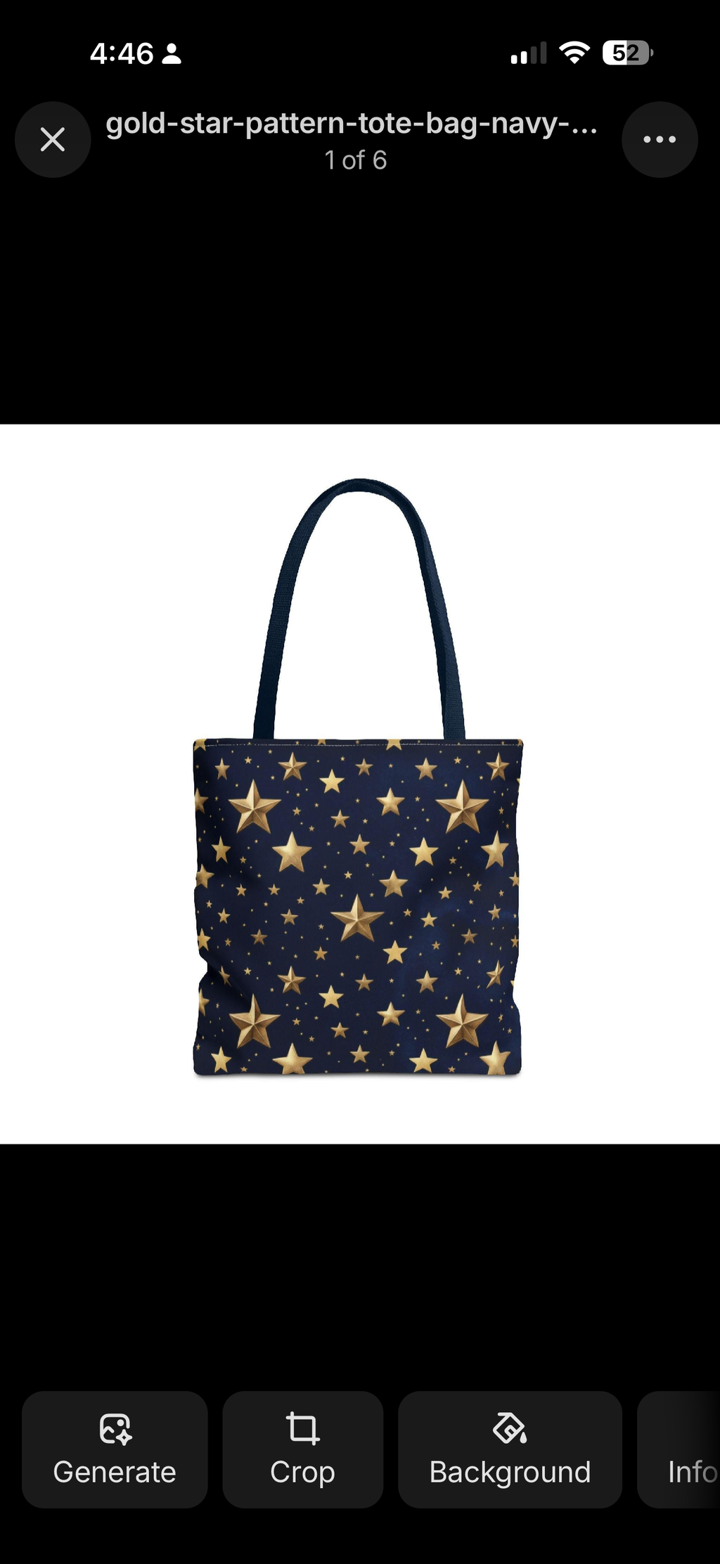 Gold Star Pattern Tote Bag | Navy Night Sky Stars All Over Print