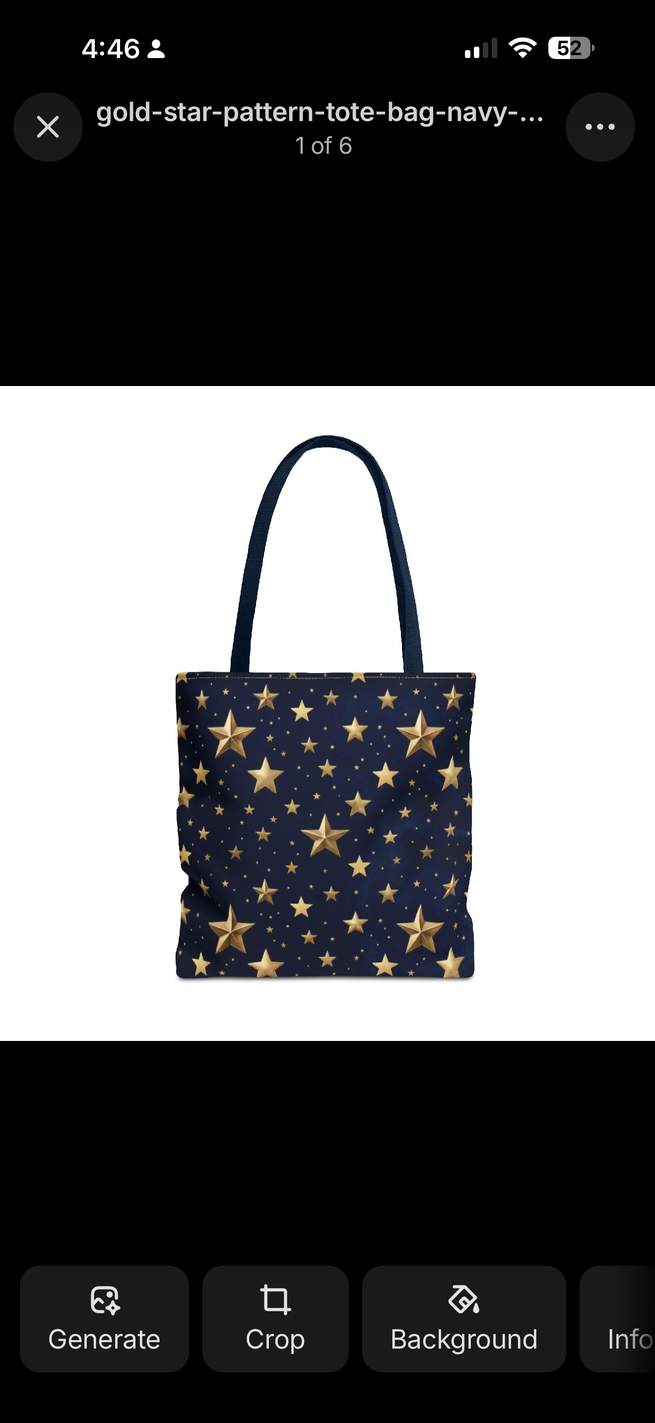 Gold Star Pattern Tote Bag | Navy Night Sky Stars All Over Print