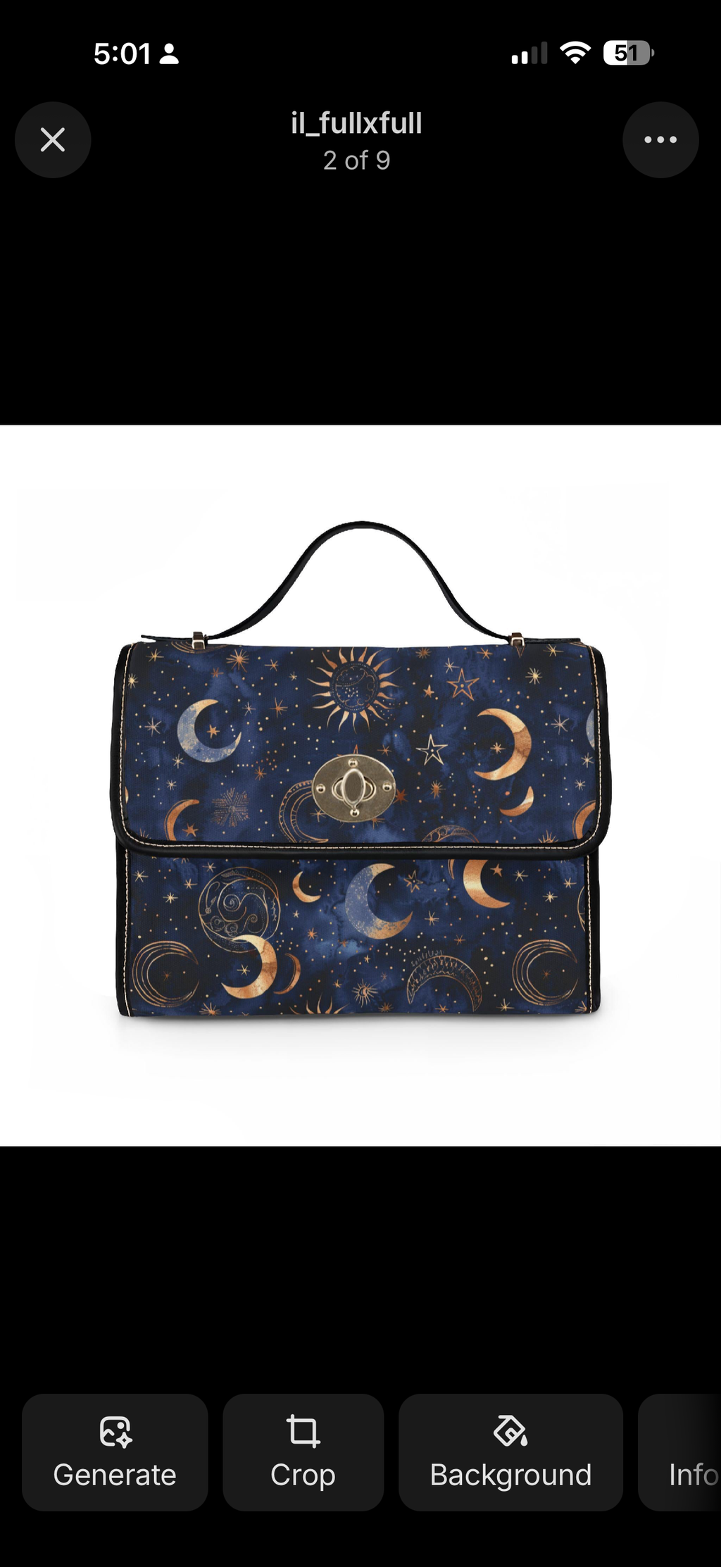 Celestial Moon Phases Waterproof Canvas Bag | Stars, Crescent Moon Pattern