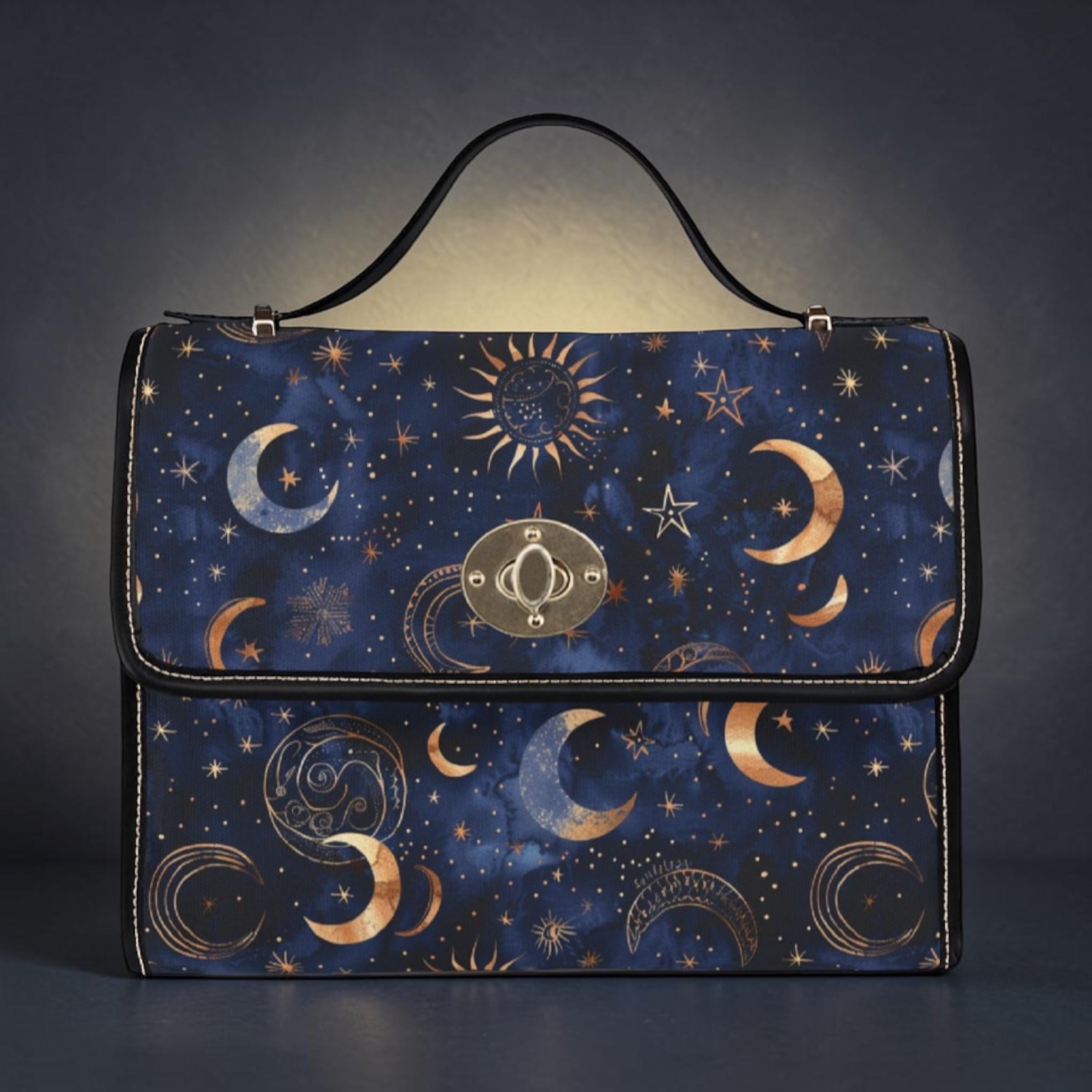 Celestial Moon Phases Waterproof Canvas Bag | Stars, Crescent Moon Pattern