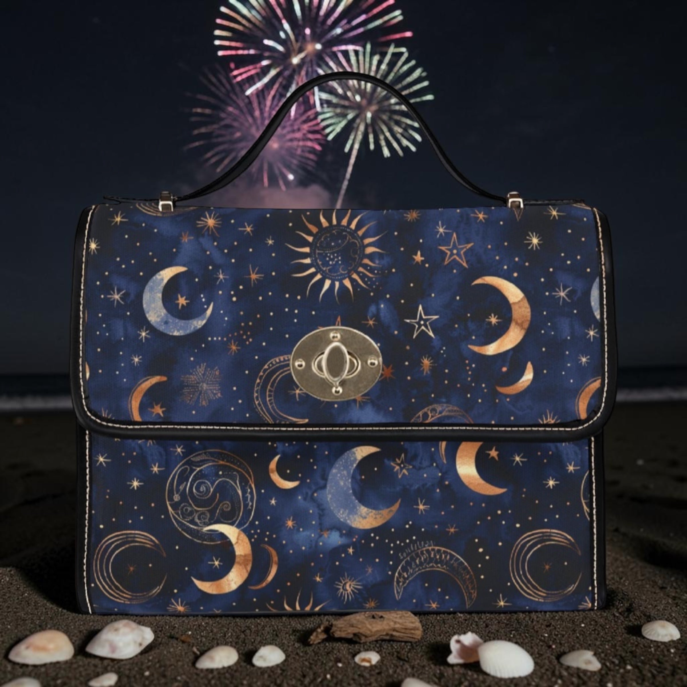 Celestial Moon Phases Waterproof Canvas Bag | Stars, Crescent Moon Pattern