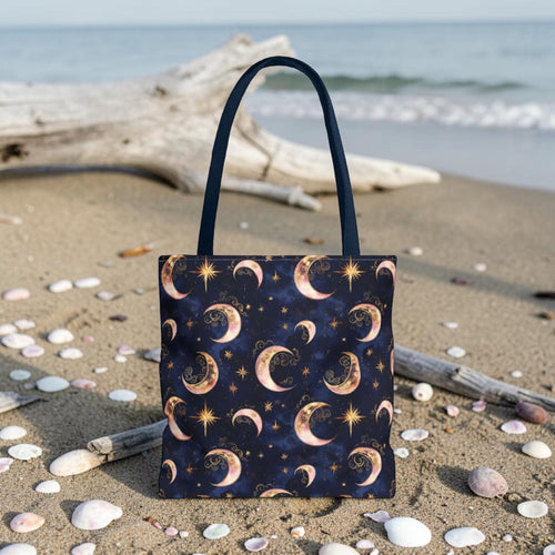 Celestial Moon Pattern Tote | Crescent Moons Stars Night Sky