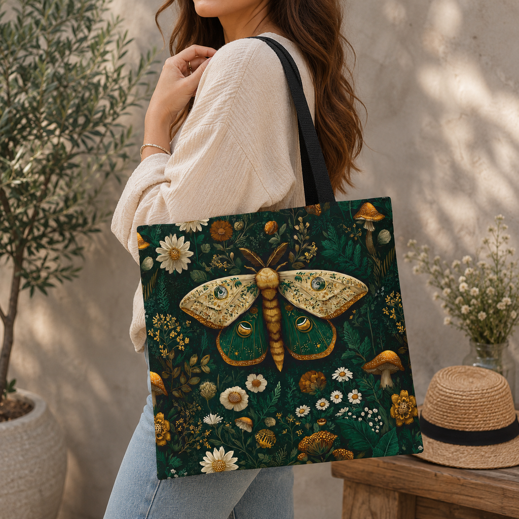 Golden Moth Botanical Tote Bag | Midnight Garden Illustration