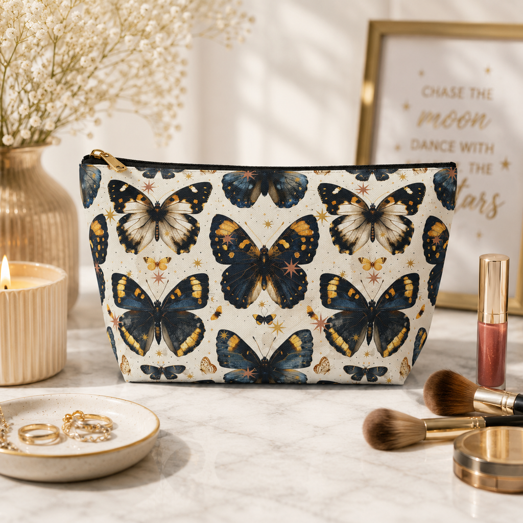 Vintage Blue Butterfly Accessory Pouch
