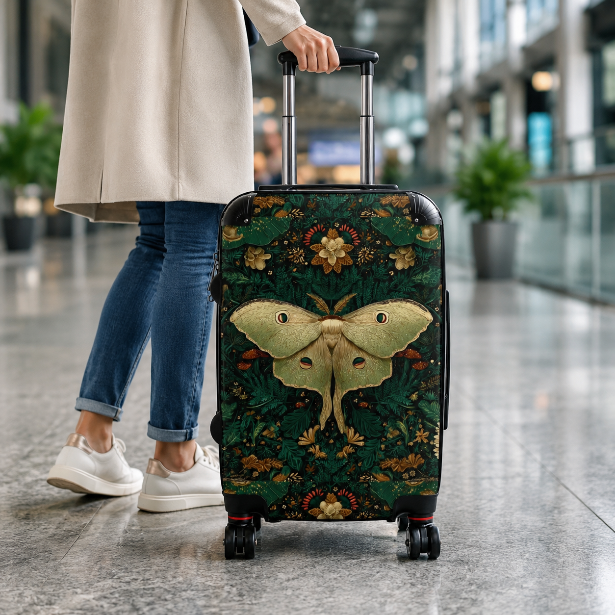 Luna Moth Floral Pattern Suitcase | Vintage Botanical Luggage