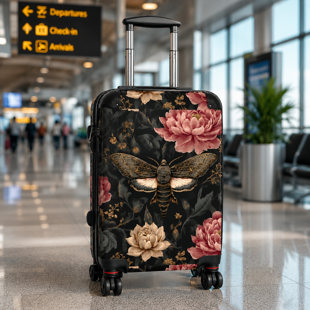 Vintage Moth Floral Suitcase | Luggage Cover, Travel Accessory