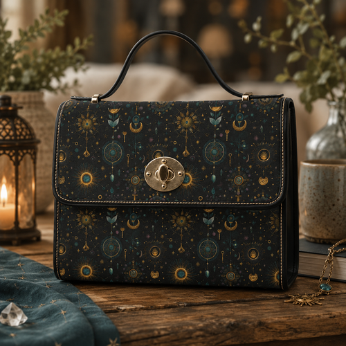 Celestial Moon Stars Crossbody Bag | Waterproof Canvas Satchel | Boho Witchy Purse