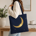 Golden Crescent Moon celestial night sky stars Tote Bag