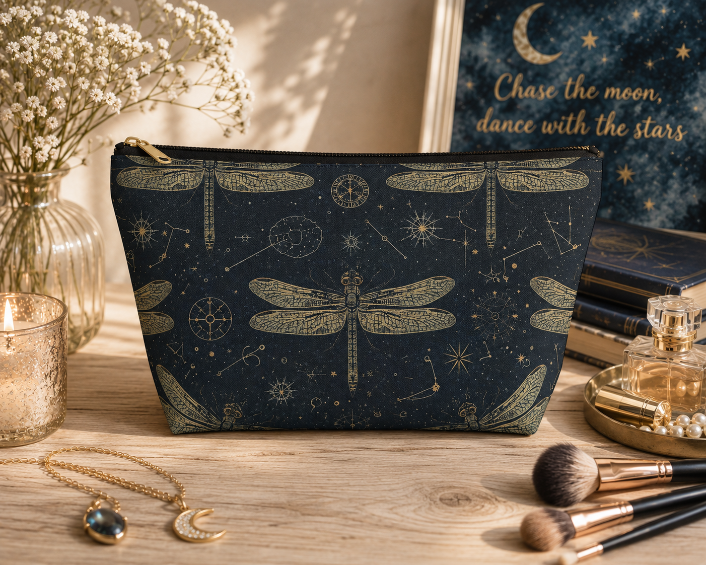 Dragonfly Constellation Accessory Pouch | Vintage Celestial Design