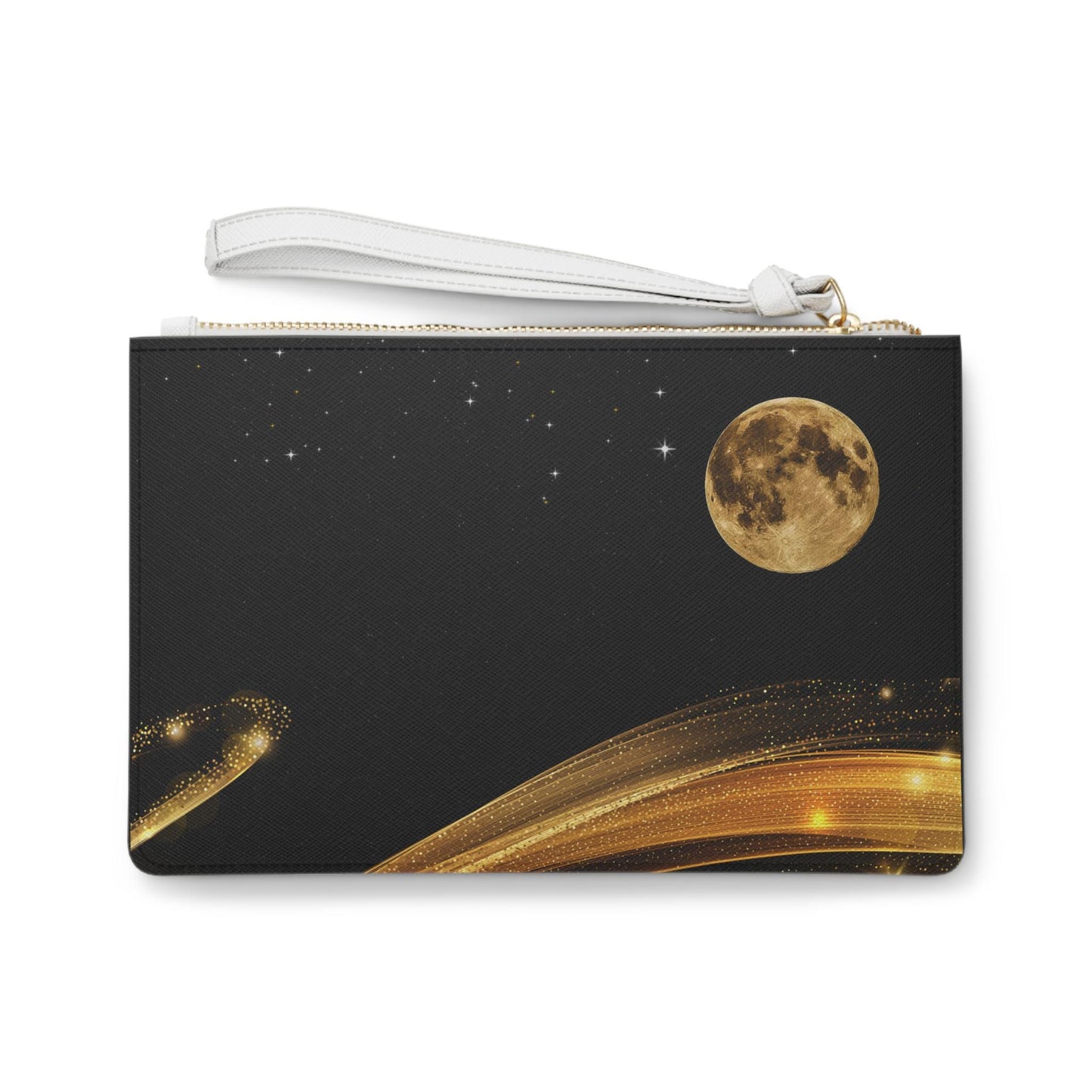 Moonlit Glam Clutch Bag, Evening Pouch for Night Out, Gift for Her, Celestial Accessory for Parties, Golden and Black Design