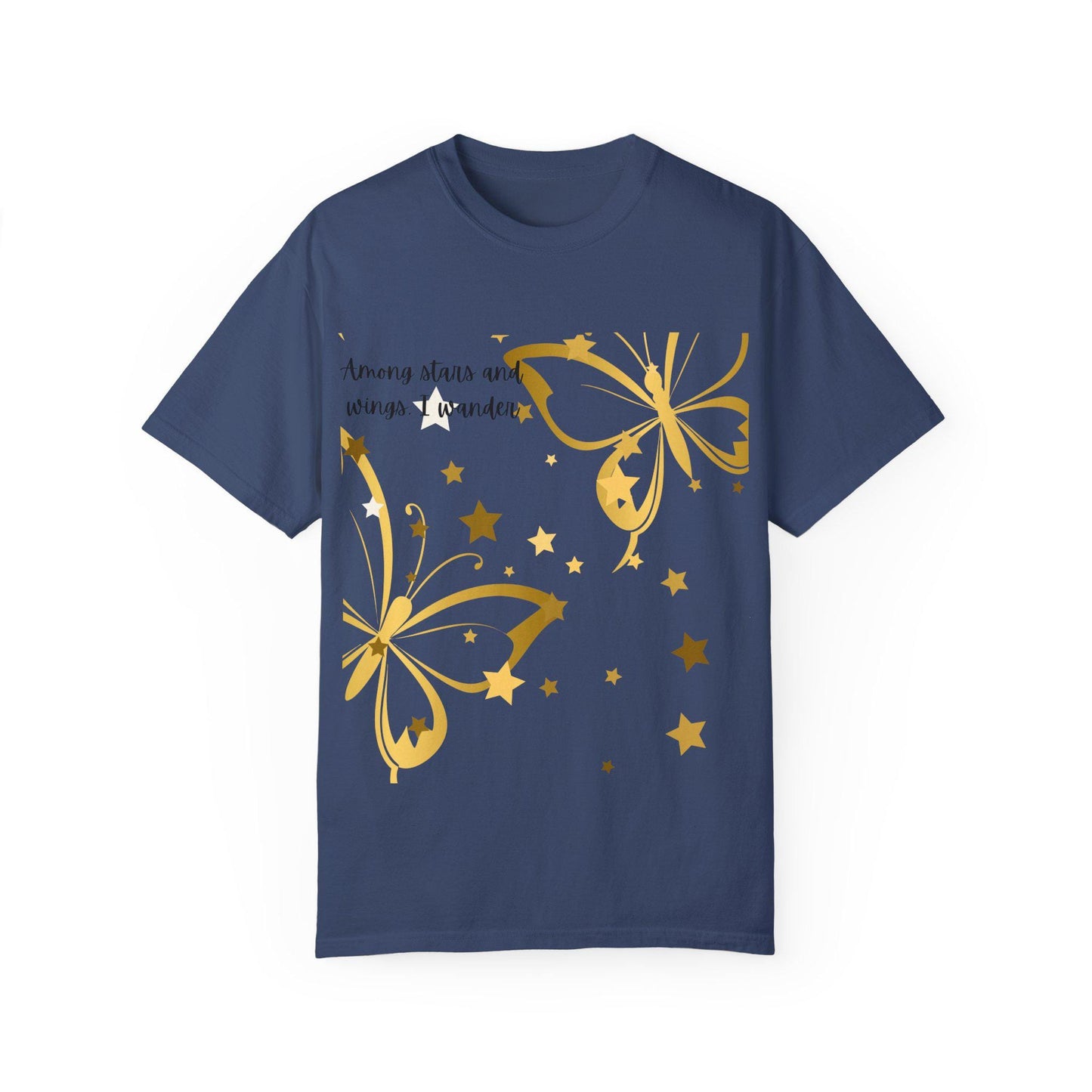 Whimsical Butterfly T-Shirt - Among Stars and Wings, Unisex Cotton Tee for Spring, Birthday Gift, Casual Wear, Nature Lover