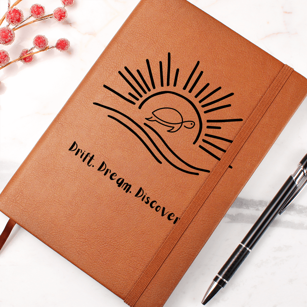 “Sun & Sea Turtle Leather Journal – Inspirational Coastal Gift for Her | Travel Notebook for Dreamers & Writers”