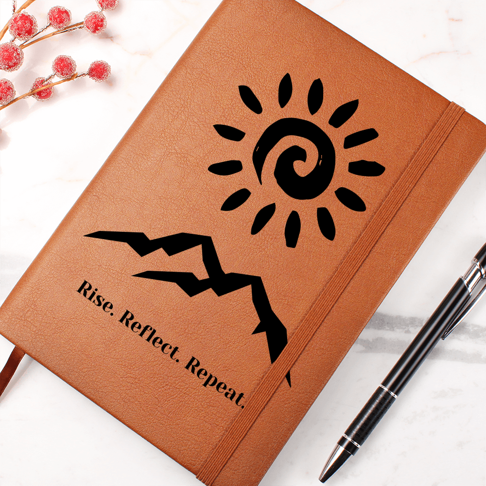 Rise and Reflect Leather Journal – Sun and Wave Design | Inspirational Gift for Writers & Seekers – Stardust Cove