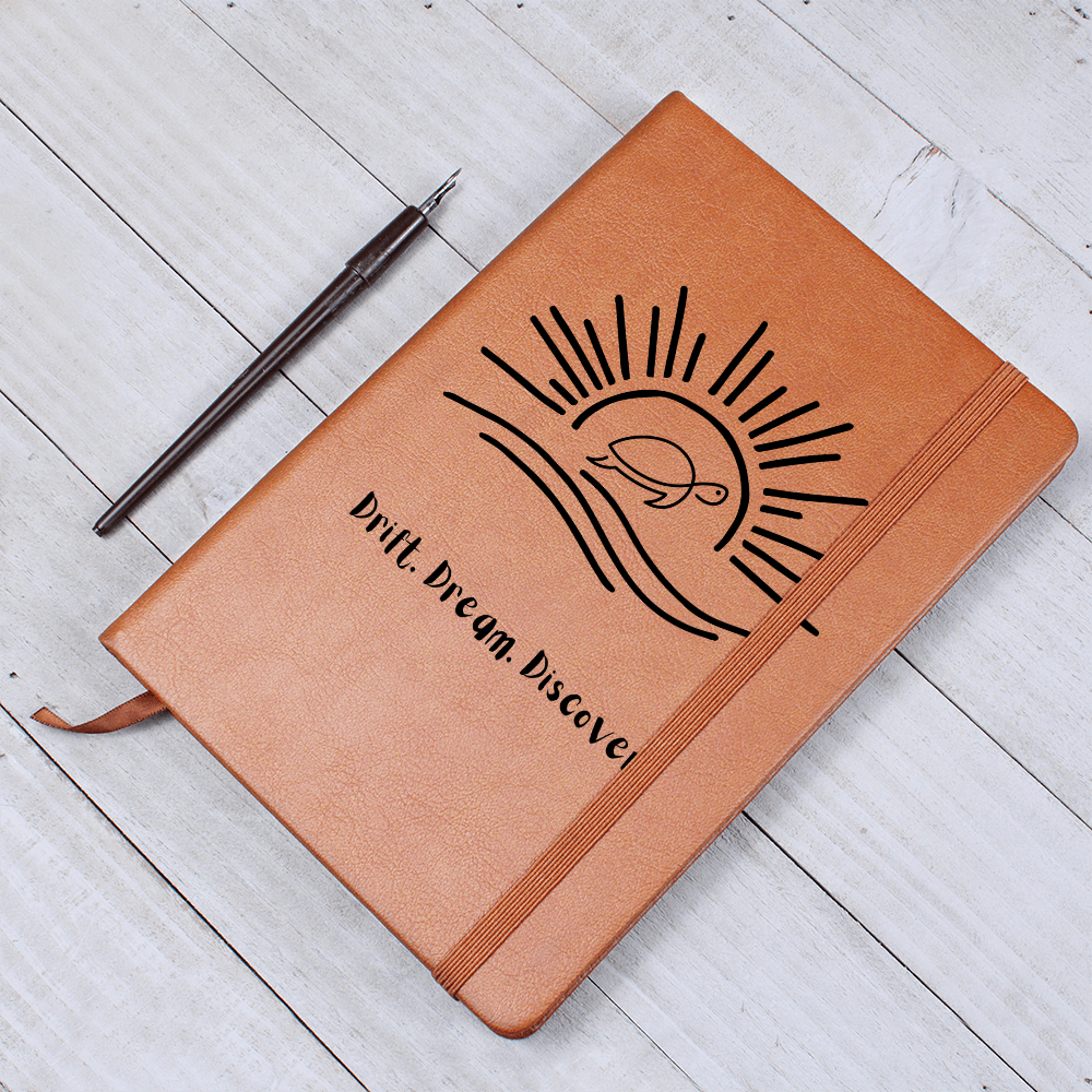 “Sun & Sea Turtle Leather Journal – Inspirational Coastal Gift for Her | Travel Notebook for Dreamers & Writers”
