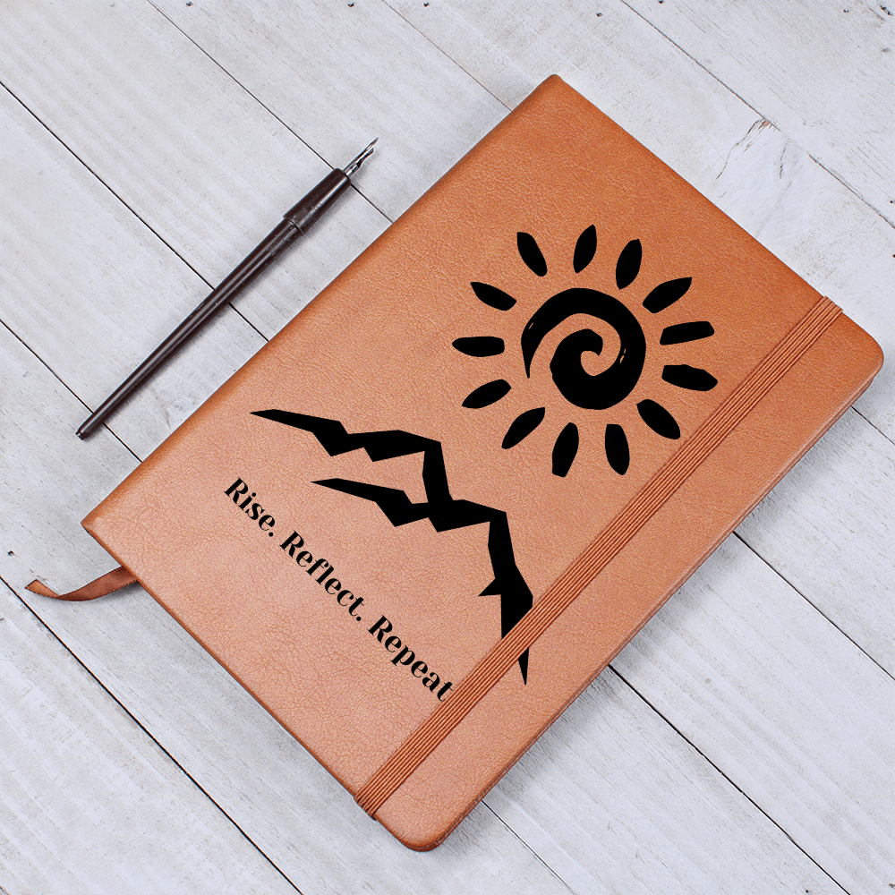 Rise and Reflect Leather Journal – Sun and Wave Design | Inspirational Gift for Writers & Seekers – Stardust Cove