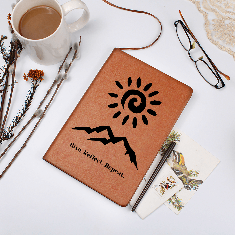 Rise and Reflect Leather Journal – Sun and Wave Design | Inspirational Gift for Writers & Seekers – Stardust Cove