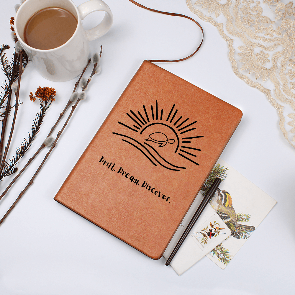 “Sun & Sea Turtle Leather Journal – Inspirational Coastal Gift for Her | Travel Notebook for Dreamers & Writers”