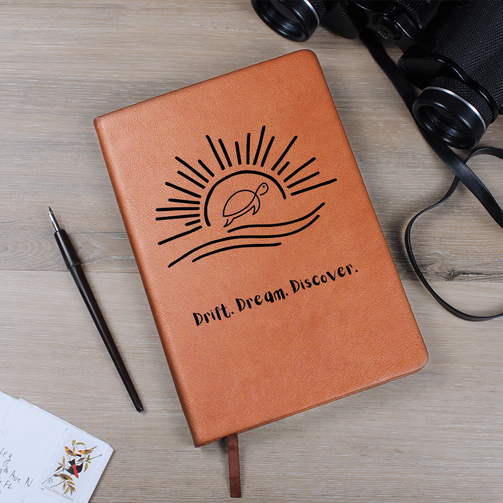 “Sun & Sea Turtle Leather Journal – Inspirational Coastal Gift for Her | Travel Notebook for Dreamers & Writers”