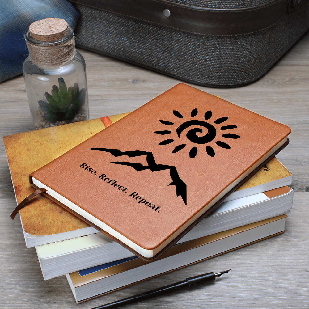 Rise and Reflect Leather Journal – Sun and Wave Design | Inspirational Gift for Writers & Seekers – Stardust Cove