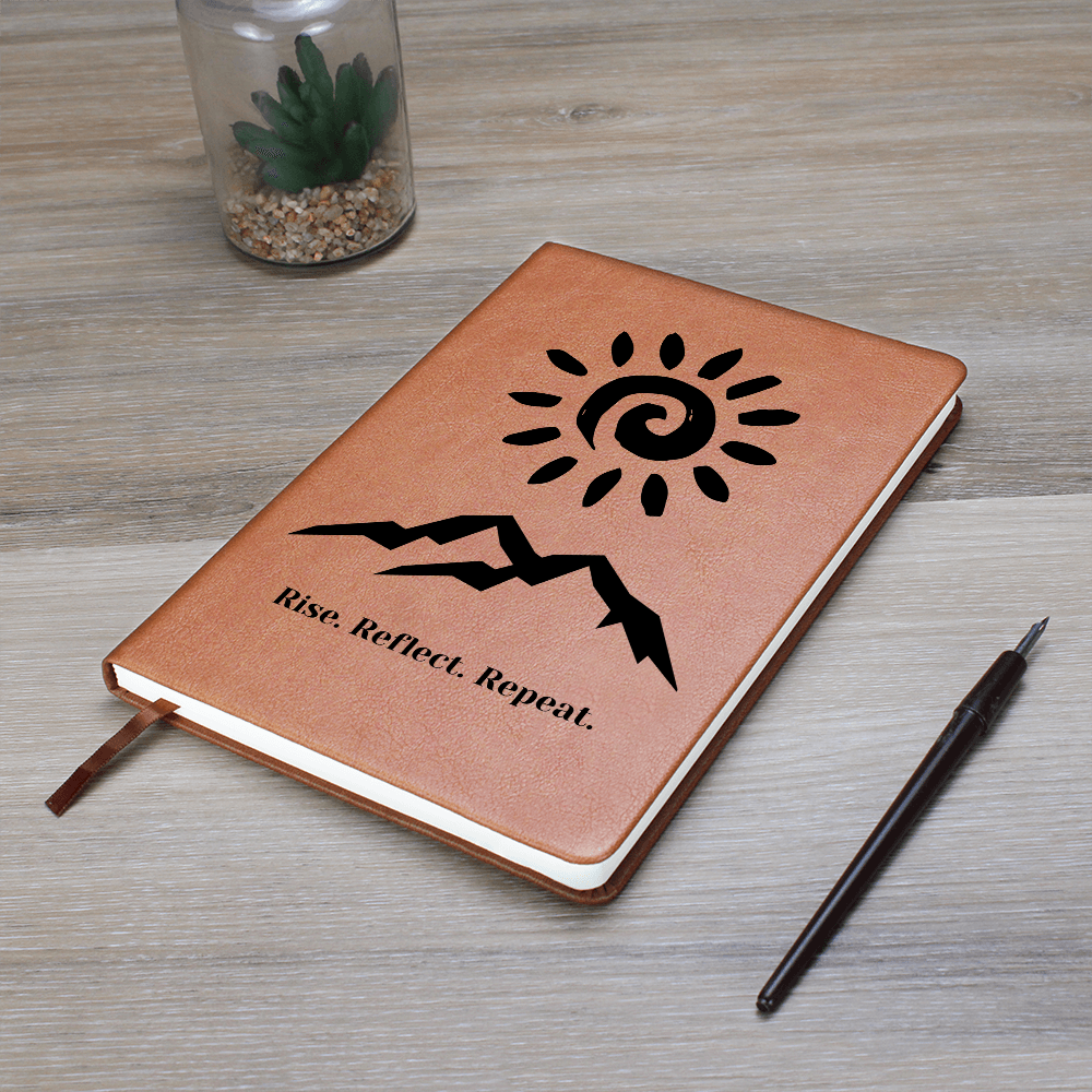 Rise and Reflect Leather Journal – Sun and Wave Design | Inspirational Gift for Writers & Seekers – Stardust Cove
