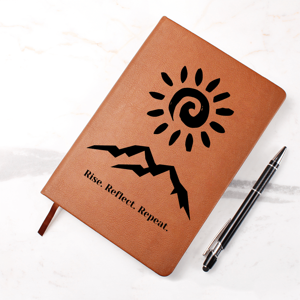 Rise and Reflect Leather Journal – Sun and Wave Design | Inspirational Gift for Writers & Seekers – Stardust Cove