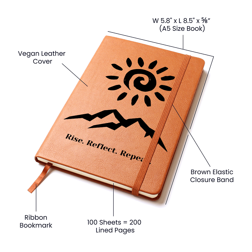 Rise and Reflect Leather Journal – Sun and Wave Design | Inspirational Gift for Writers & Seekers – Stardust Cove